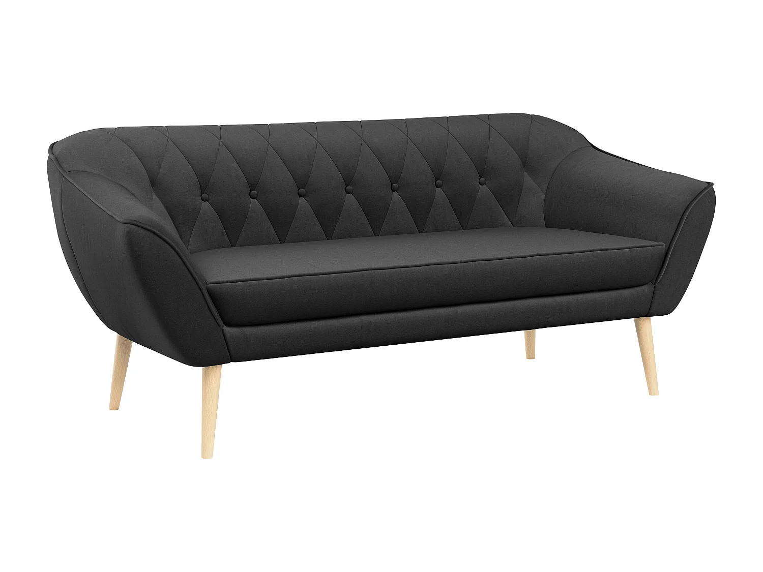 Sofa PIRS - 3-Sitzer Skandinavischer Sofa, mit Armlehnen, Holzbeine - Grau Velvet