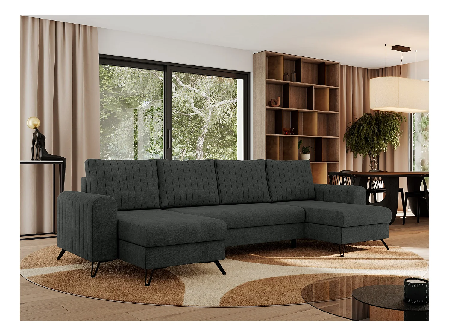 Ecksofa AXEL U, lose kissen, Ecksofa l-förmig, schlaffunktion und Bettkästen - Dunkelgrau Struktur
