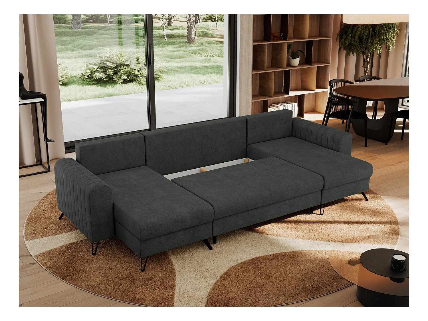 Ecksofa AXEL U, lose kissen, Ecksofa l-förmig, schlaffunktion und Bettkästen - Dunkelgrau Struktur