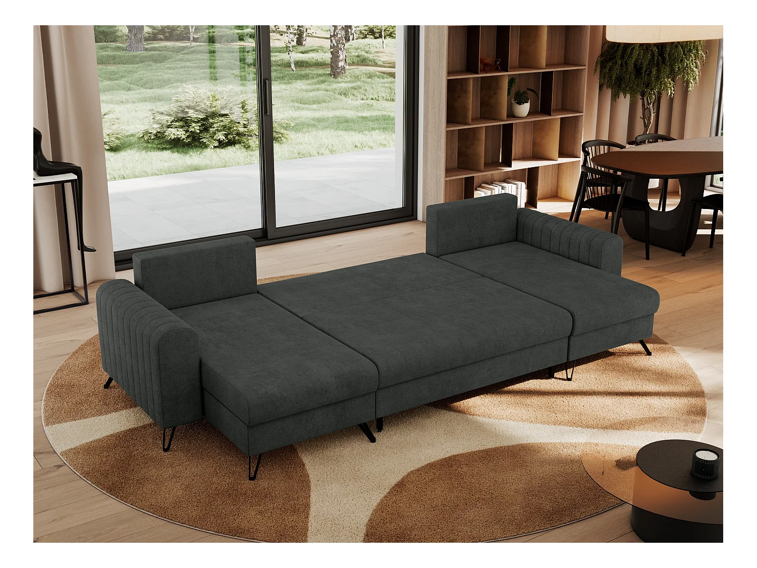 Ecksofa AXEL U, lose kissen, Ecksofa l-förmig, schlaffunktion und Bettkästen - Dunkelgrau Struktur