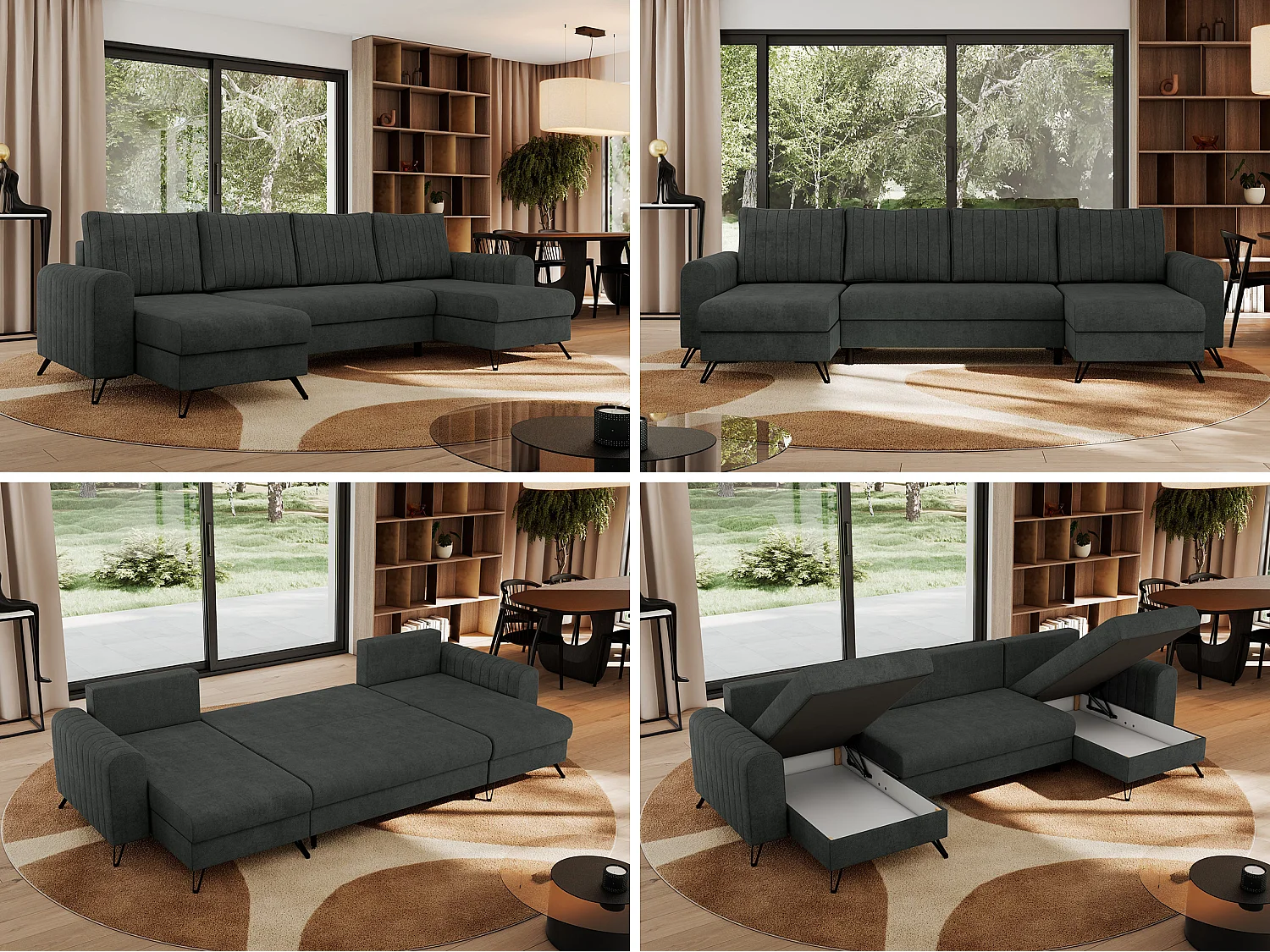 Ecksofa AXEL U, lose kissen, Ecksofa l-förmig, schlaffunktion und Bettkästen - Dunkelgrau Struktur