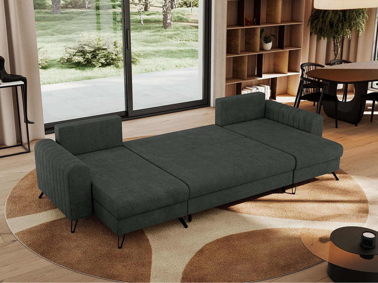 Ecksofa AXEL U, lose kissen, Ecksofa l-förmig, schlaffunktion und Bettkästen - Dunkelgrau Struktur