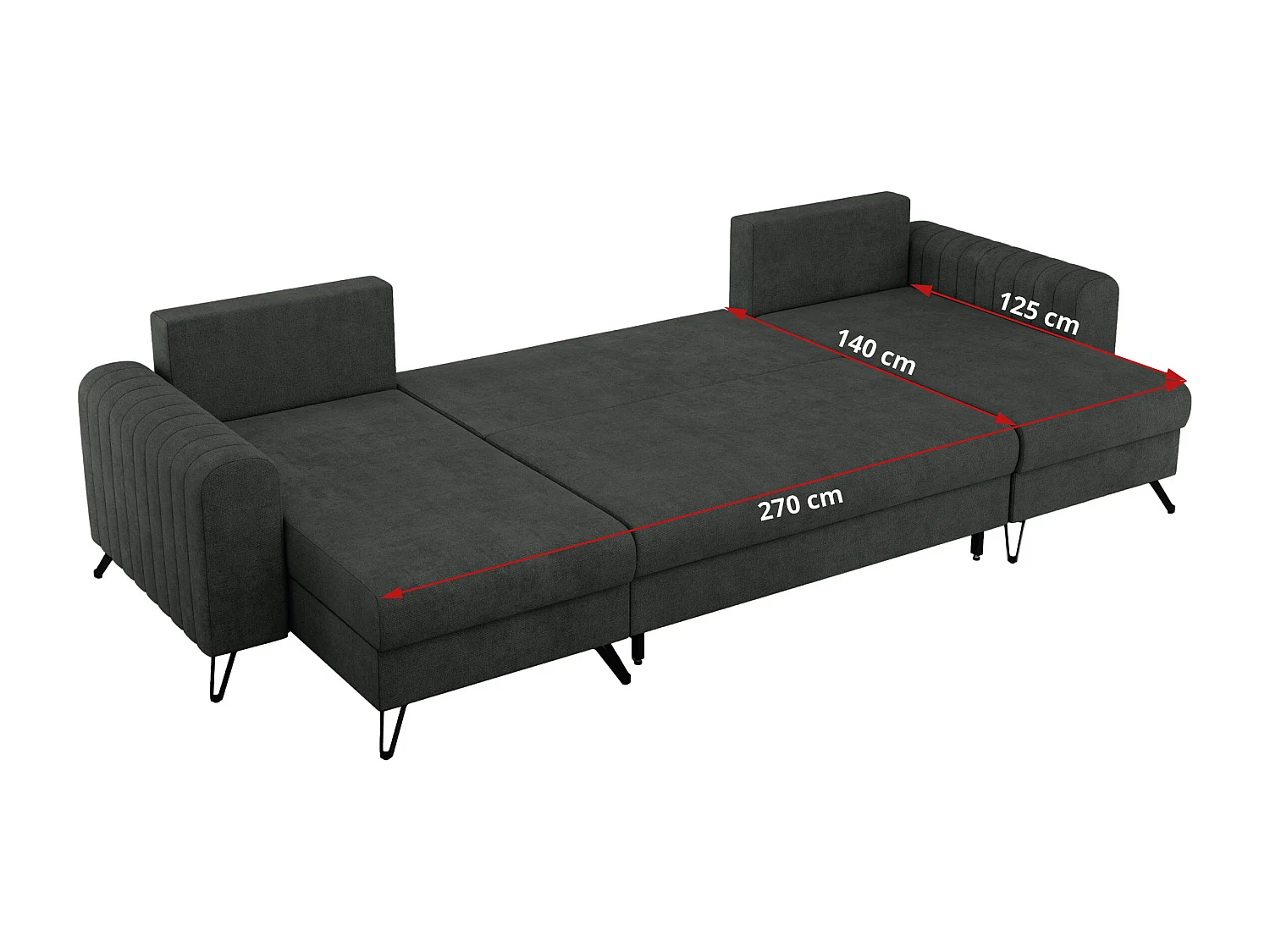 Ecksofa AXEL U, lose kissen, Ecksofa l-förmig, schlaffunktion und Bettkästen - Dunkelgrau Struktur