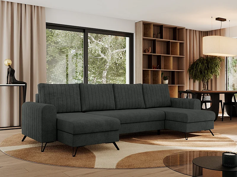 Ecksofa AXEL U, lose kissen, Ecksofa l-förmig, schlaffunktion und Bettkästen - Dunkelgrau Struktur