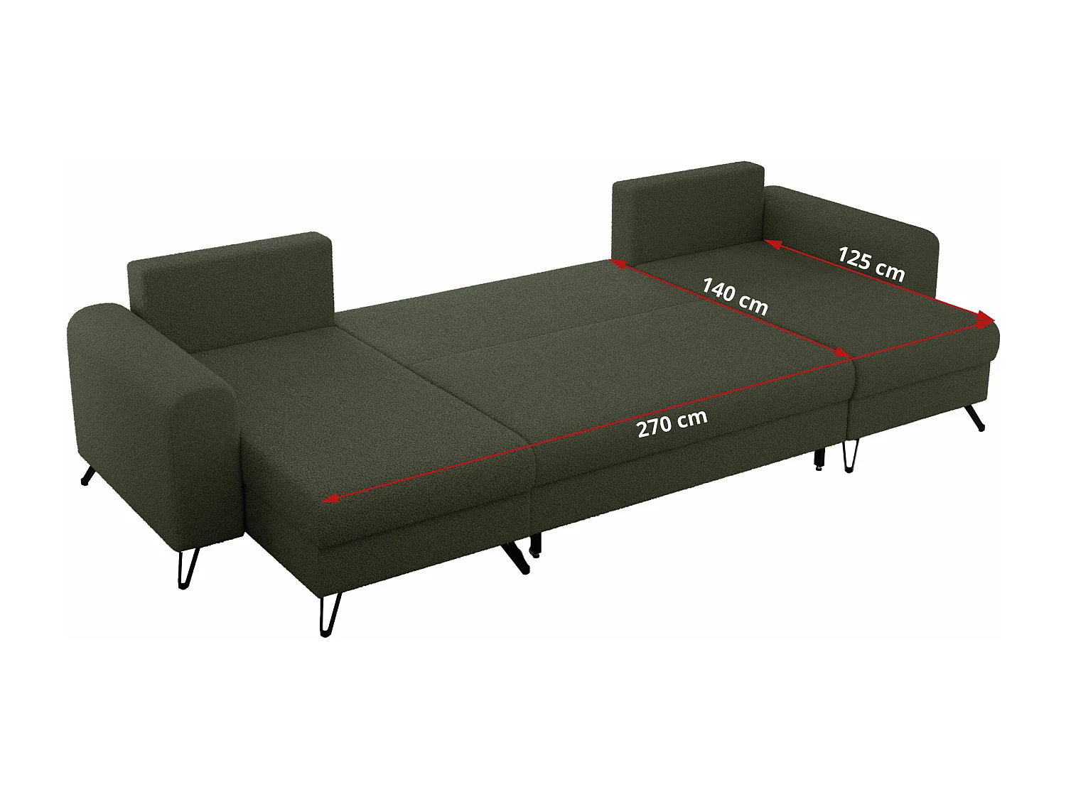 Ecksofa AXEL U, lose kissen, Ecksofa l-förmig, schlaffunktion und Bettkästen - Grün Boucle