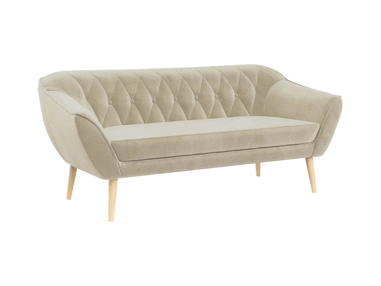 Sofa PIRS - 3-Sitzer Skandinavischer Sofa, mit Armlehnen, Holzbeine - Beige Velvet
