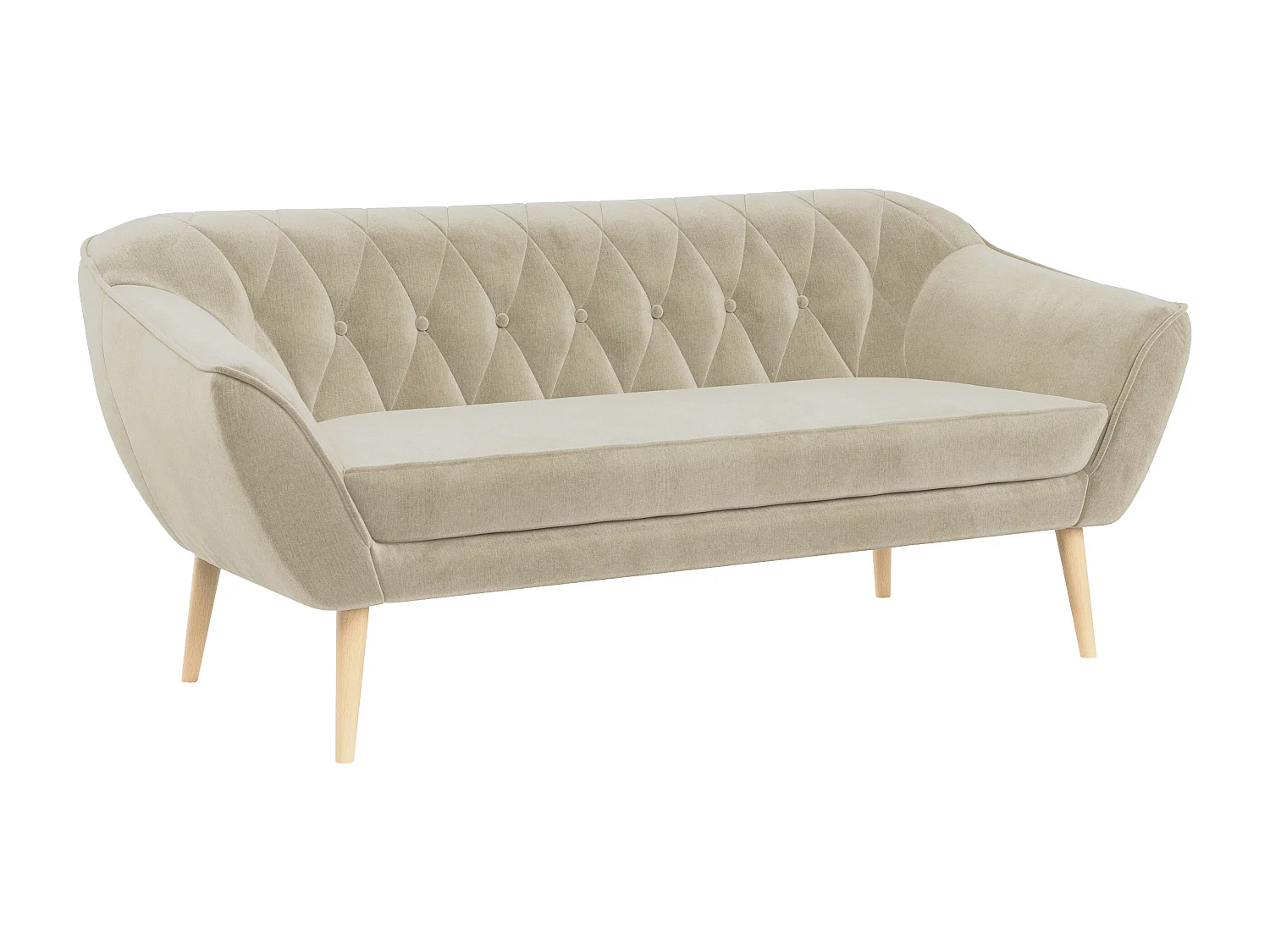 Sofa PIRS - 3-Sitzer Skandinavischer Sofa, mit Armlehnen, Holzbeine - Beige Velvet