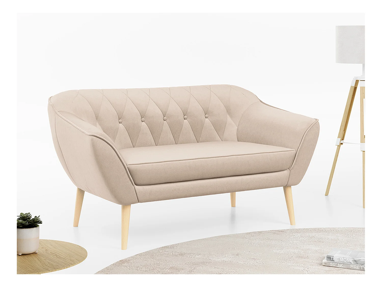 Sofa PIRS - 2-Sitzer, mit Armlehnen, Skandinavisches Design - Beige Velvet