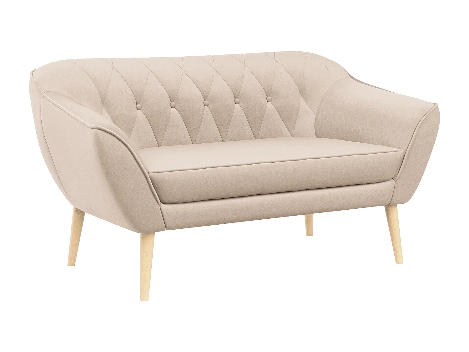 Sofa PIRS - 2-Sitzer, mit Armlehnen, Skandinavisches Design - Beige Velvet