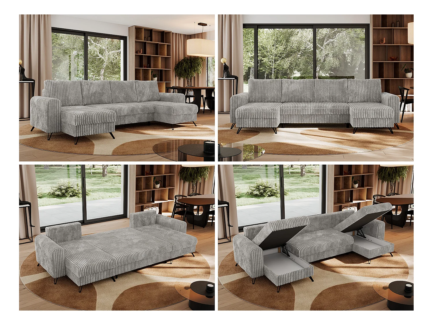 Ecksofa AXEL U, lose kissen, Ecksofa l-förmig, schlaffunktion und Bettkästen - Hellgrau Cord