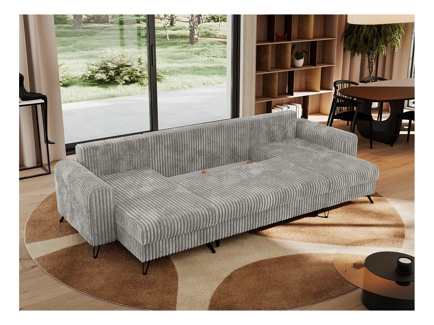 Ecksofa AXEL U, lose kissen, Ecksofa l-förmig, schlaffunktion und Bettkästen - Hellgrau Cord