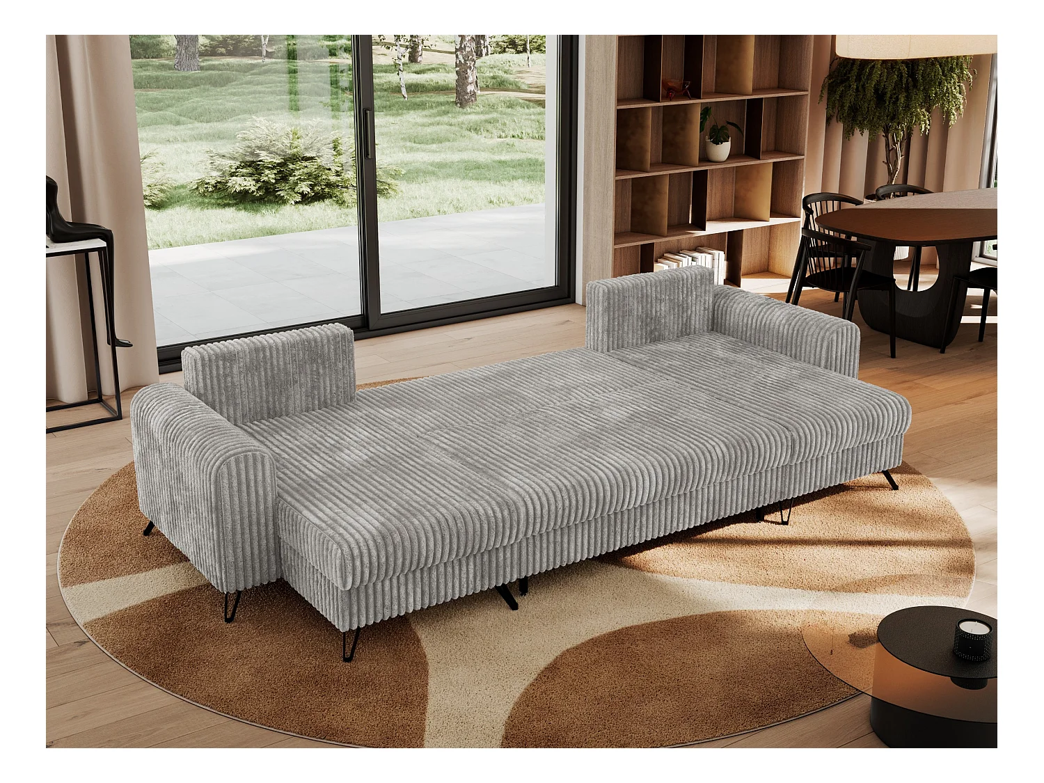 Ecksofa AXEL U, lose kissen, Ecksofa l-förmig, schlaffunktion und Bettkästen - Hellgrau Cord