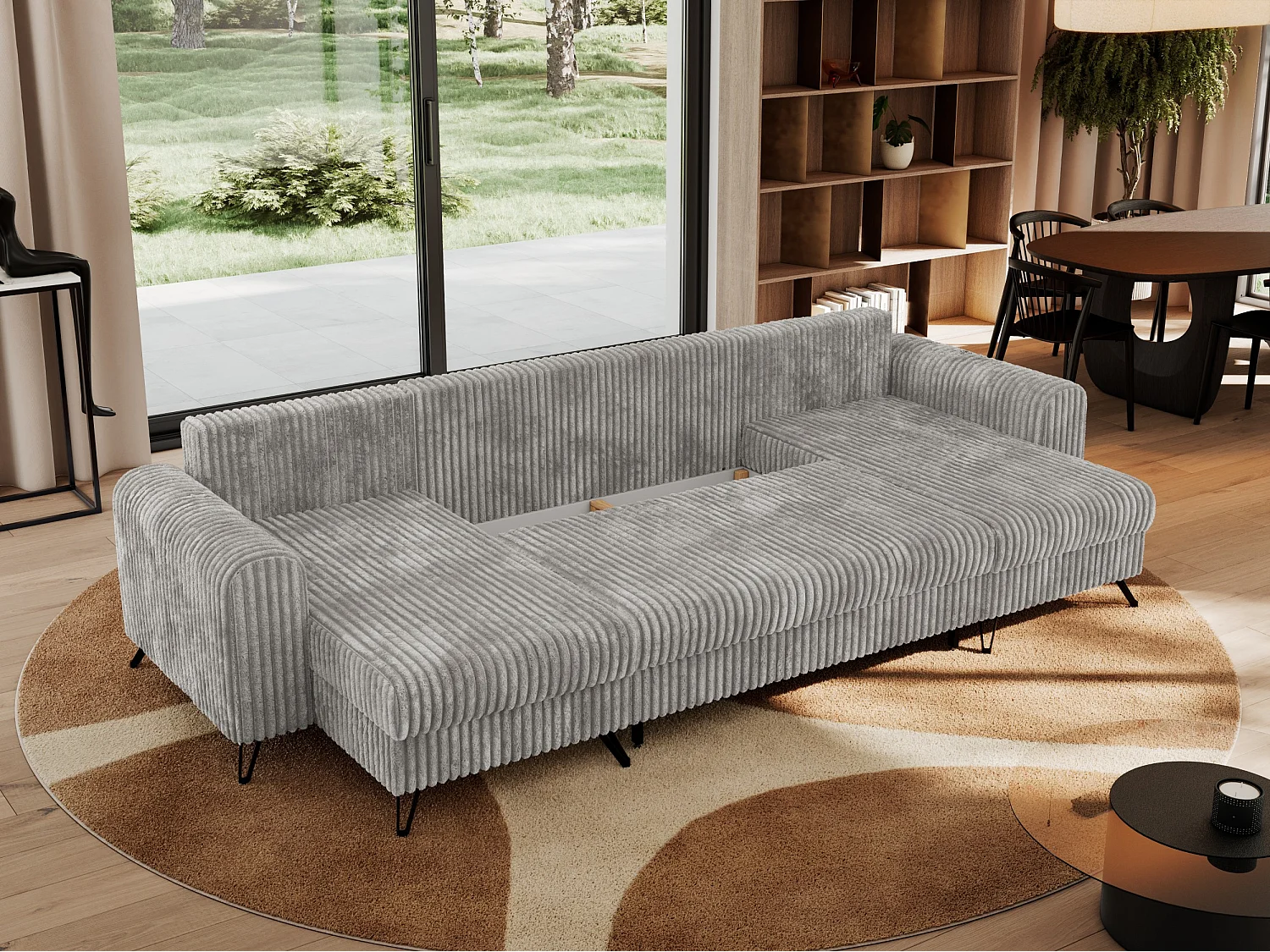 Ecksofa AXEL U, lose kissen, Ecksofa l-förmig, schlaffunktion und Bettkästen - Hellgrau Cord