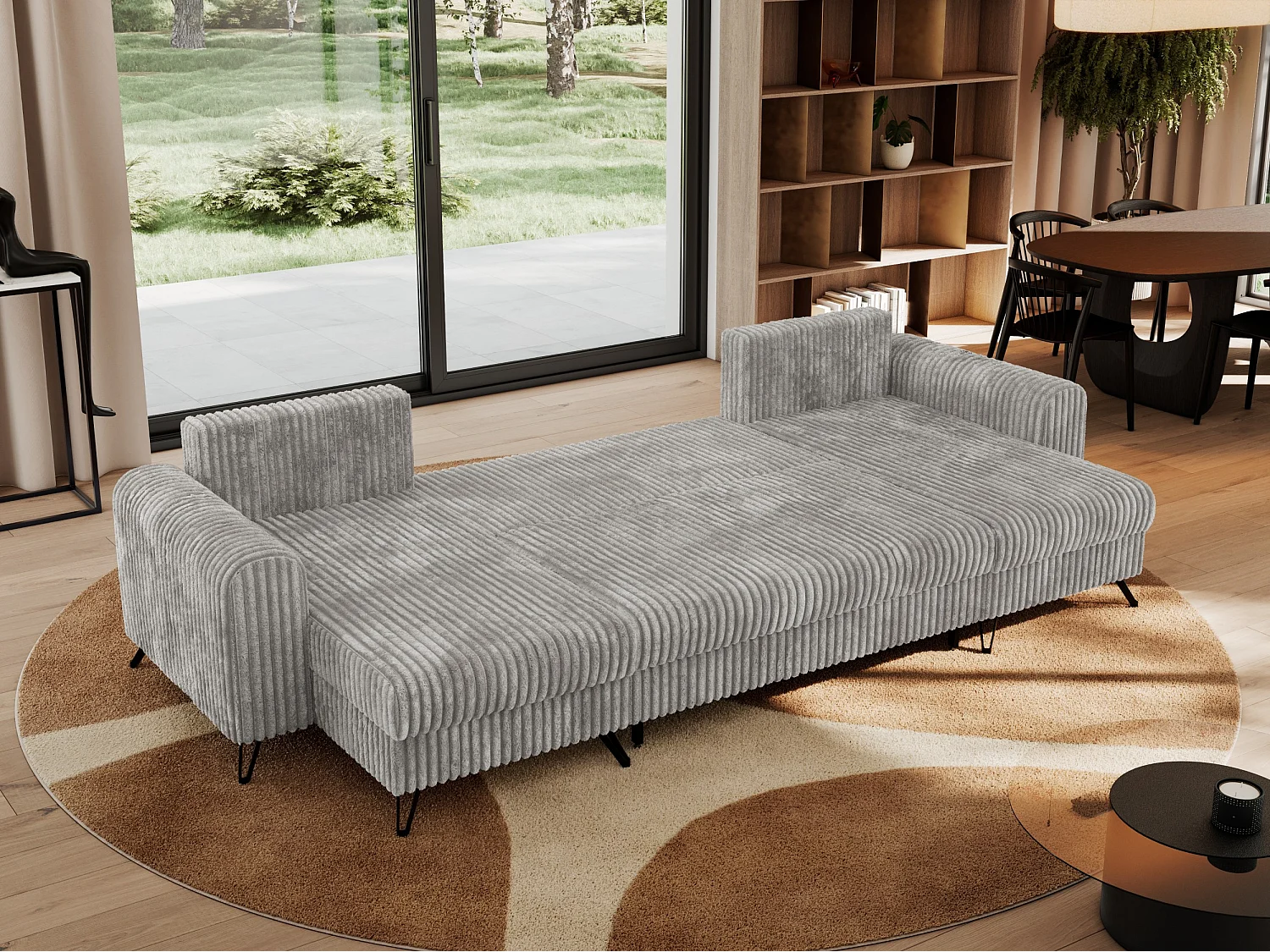 Ecksofa AXEL U, lose kissen, Ecksofa l-förmig, schlaffunktion und Bettkästen - Hellgrau Cord