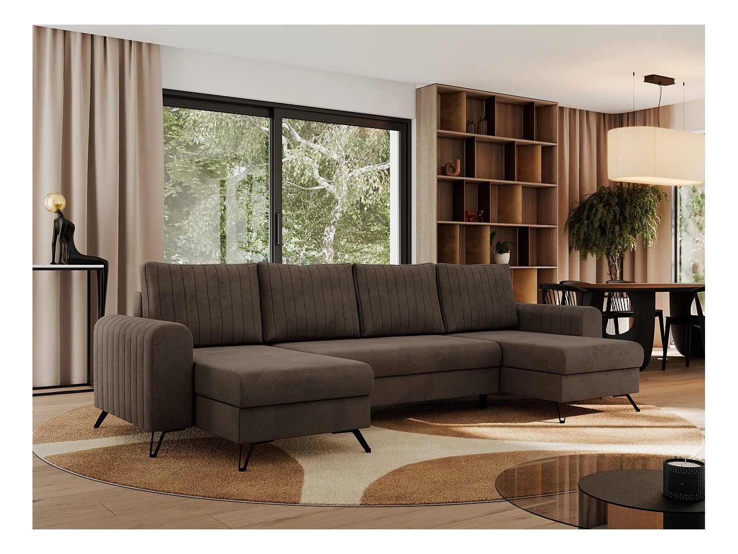 Ecksofa AXEL U, lose kissen, Ecksofa l-förmig, schlaffunktion und Bettkästen - Braun Velvet