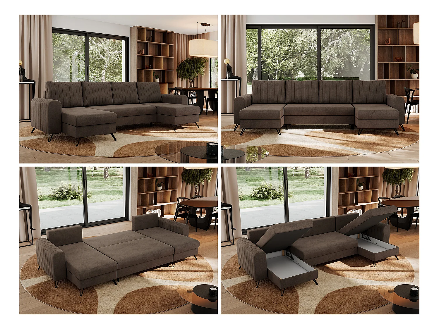 Ecksofa AXEL U, lose kissen, Ecksofa l-förmig, schlaffunktion und Bettkästen - Braun Velvet