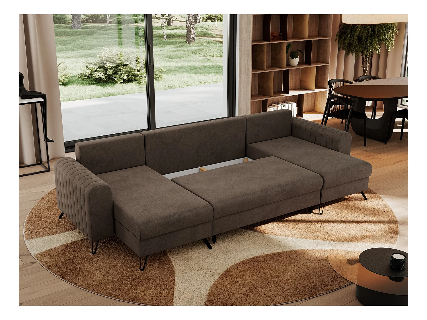 Ecksofa AXEL U, lose kissen, Ecksofa l-förmig, schlaffunktion und Bettkästen - Braun Velvet