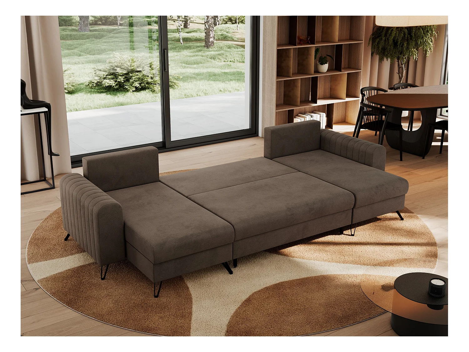 Ecksofa AXEL U, lose kissen, Ecksofa l-förmig, schlaffunktion und Bettkästen - Braun Velvet