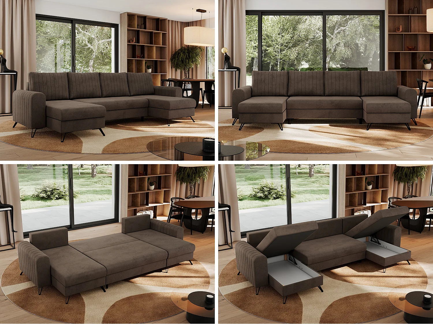 Ecksofa AXEL U, lose kissen, Ecksofa l-förmig, schlaffunktion und Bettkästen - Braun Velvet