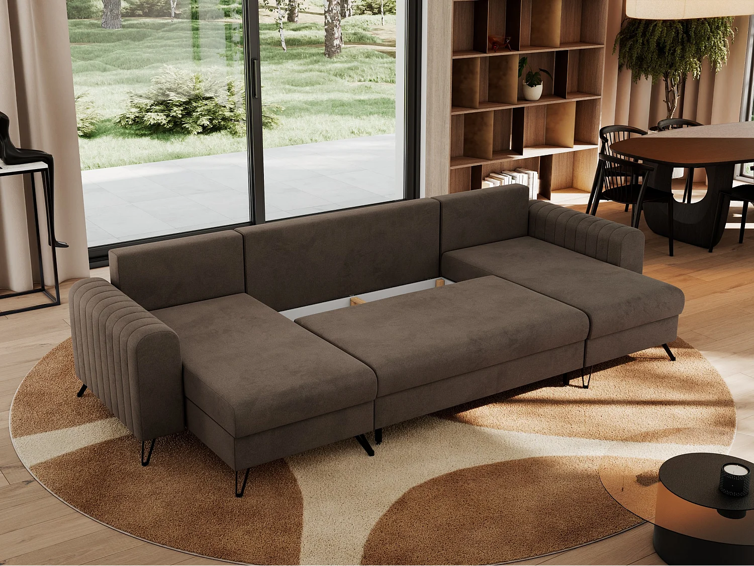 Ecksofa AXEL U, lose kissen, Ecksofa l-förmig, schlaffunktion und Bettkästen - Braun Velvet