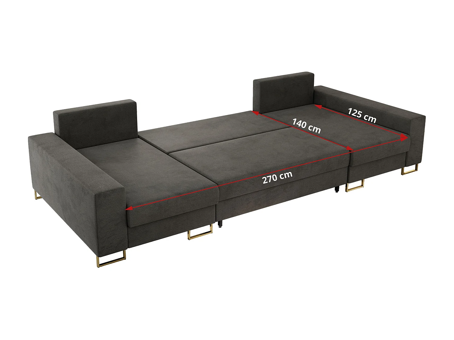 Ecksofa DORIAN U, Wohnlandschaft, Ecksofa mit Armlehnen, schlaffunktion und Bettkästen - Dunkelgrau Velvet