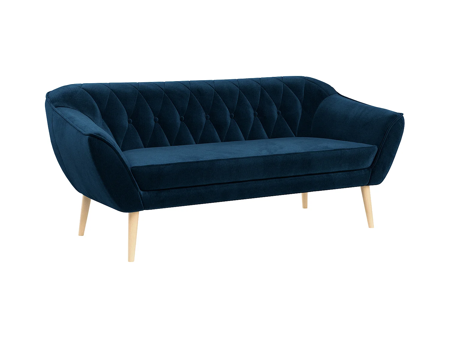 Sofa PIRS - 3-Sitzer Skandinavischer Sofa, mit Armlehnen, Holzbeine - Dunkelblau Velvet