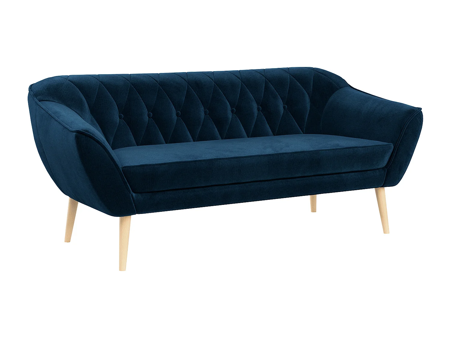 Sofa PIRS - 3-Sitzer Skandinavischer Sofa, mit Armlehnen, Holzbeine - Dunkelblau Velvet