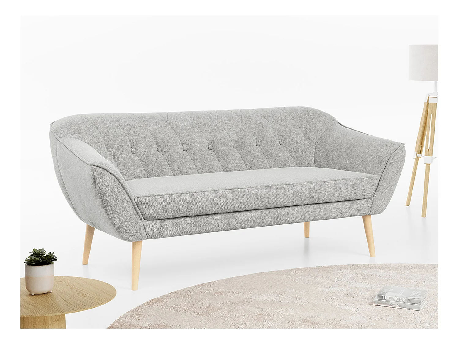 Sofa PIRS - 3-Sitzer Skandinavischer Sofa, mit Armlehnen, Holzbeine - Hellgrau Stukture