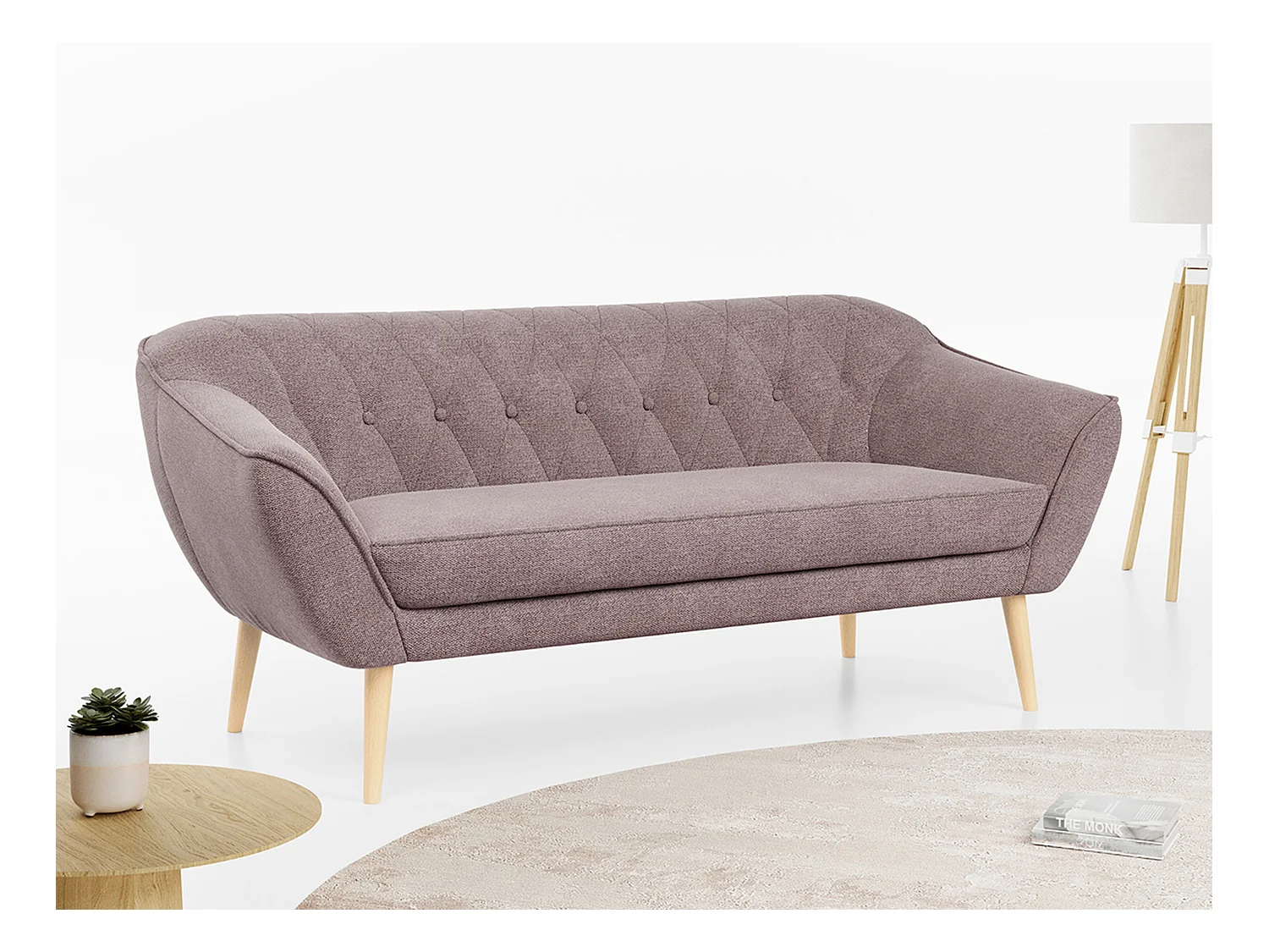 Sofa PIRS - 3-Sitzer Skandinavischer Sofa, mit Armlehnen, Holzbeine - Rosa Stukture