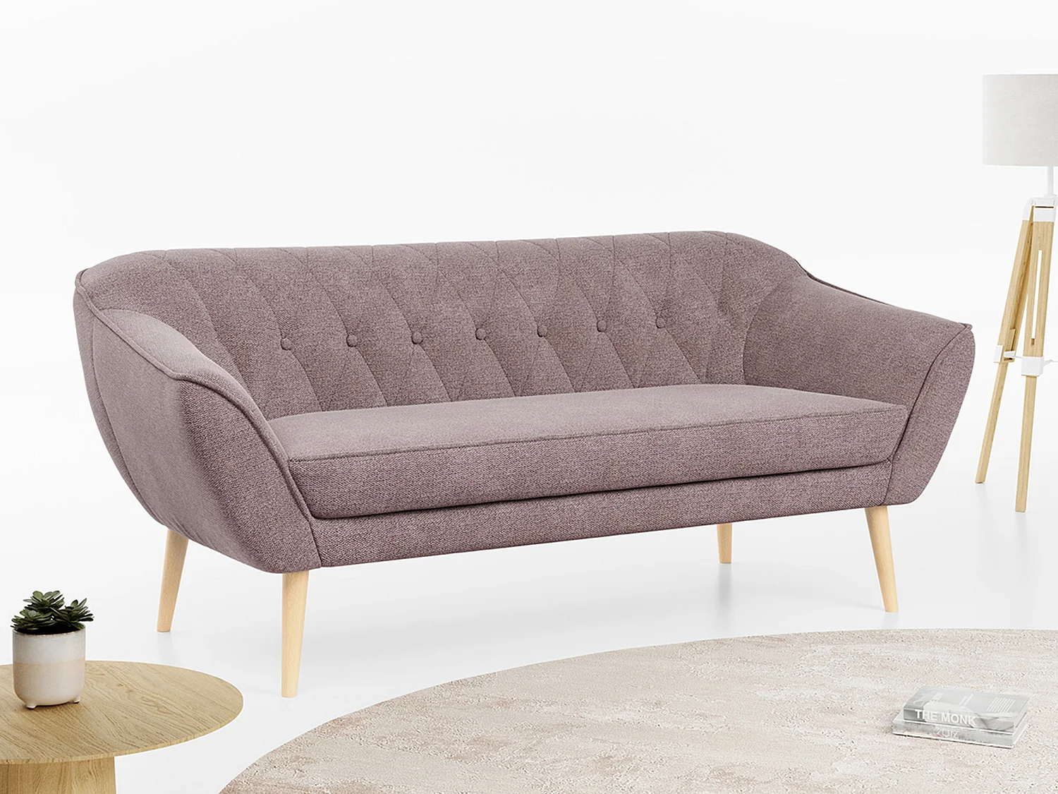 Sofa PIRS - 3-Sitzer Skandinavischer Sofa, mit Armlehnen, Holzbeine - Rosa Stukture