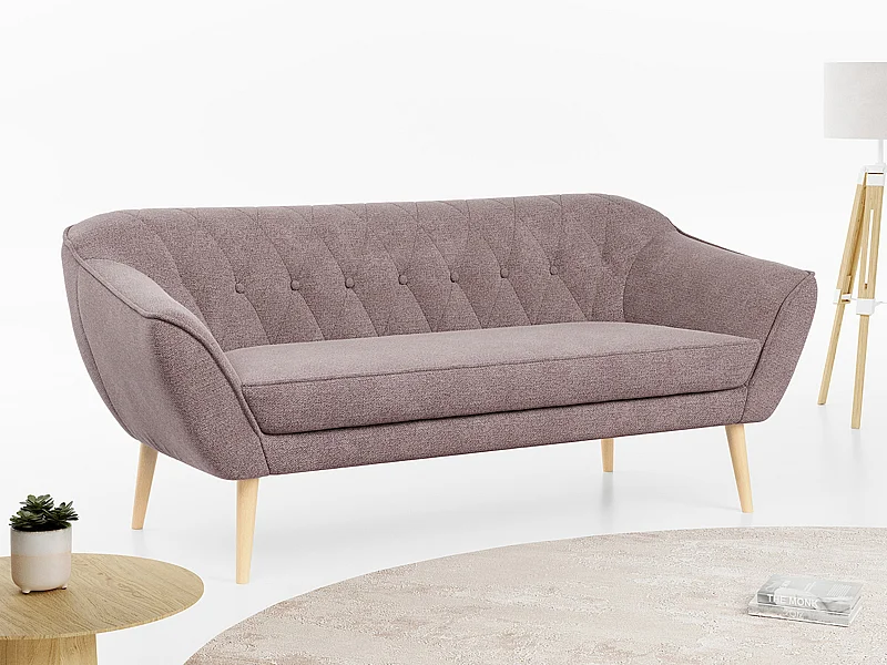 Sofa PIRS - 3-Sitzer Skandinavischer Sofa, mit Armlehnen, Holzbeine - Rosa Stukture