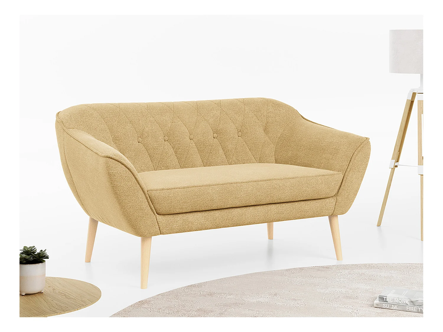 Sofa PIRS - 2-Sitzer, mit Armlehnen, Skandinavisches Design - Gelb Stukture