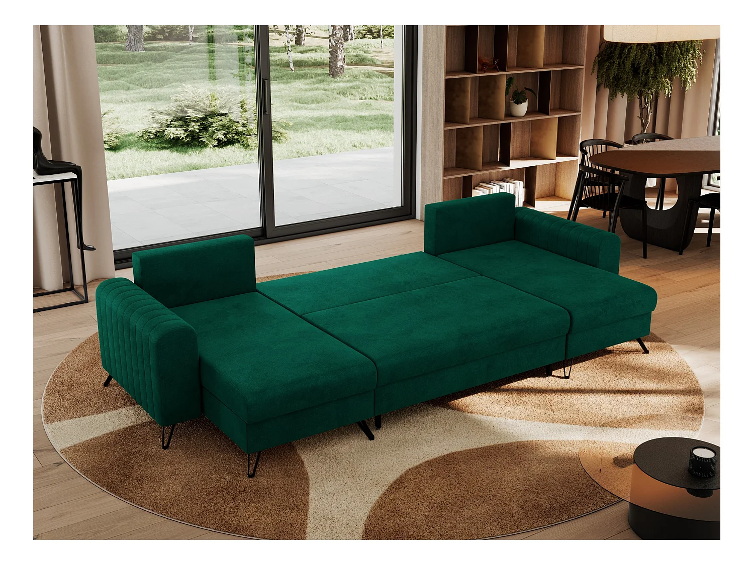 Ecksofa AXEL U, lose kissen, Ecksofa l-förmig, schlaffunktion und Bettkästen - Dunkelgrün Velvet