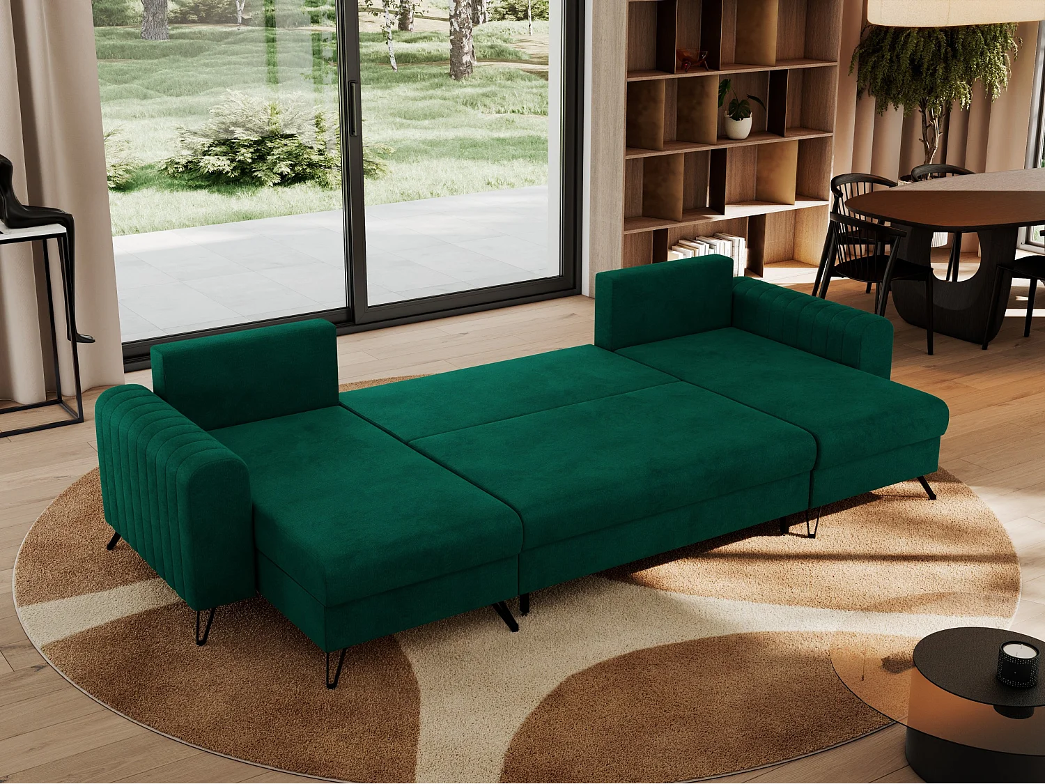 Ecksofa AXEL U, lose kissen, Ecksofa l-förmig, schlaffunktion und Bettkästen - Dunkelgrün Velvet