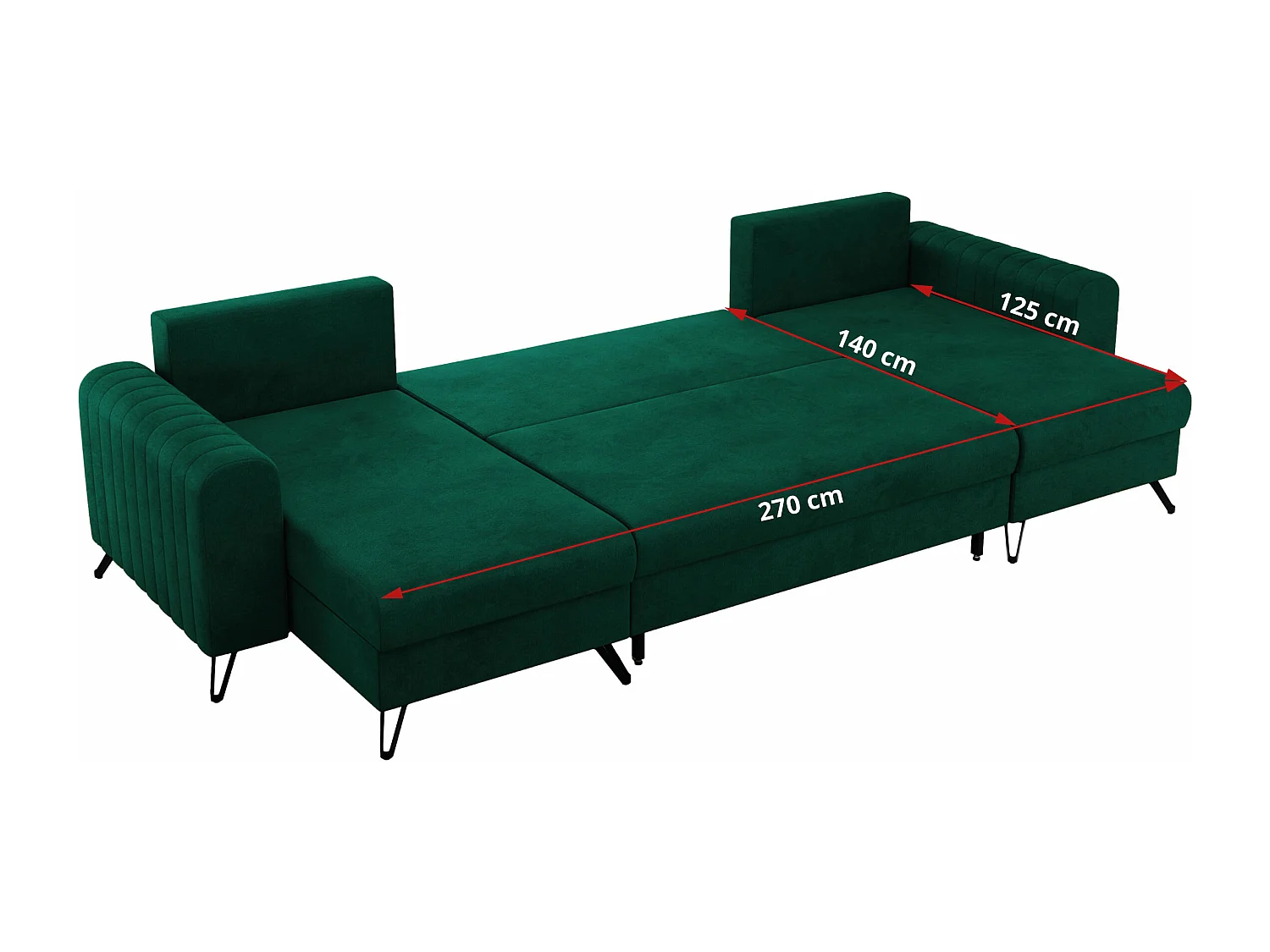 Ecksofa AXEL U, lose kissen, Ecksofa l-förmig, schlaffunktion und Bettkästen - Dunkelgrün Velvet