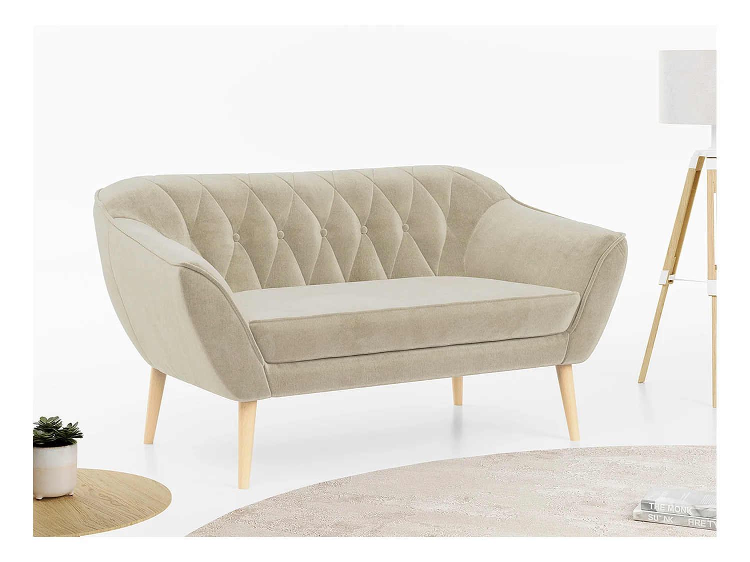 Sofa PIRS - 2-Sitzer, mit Armlehnen, Skandinavisches Design - Beige Velvet