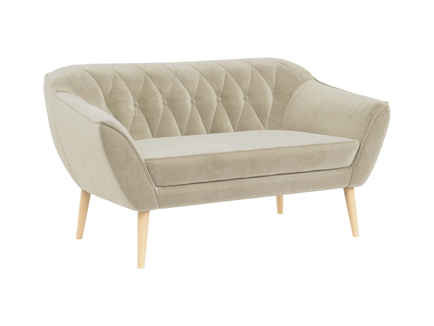 Sofa PIRS - 2-Sitzer, mit Armlehnen, Skandinavisches Design - Beige Velvet