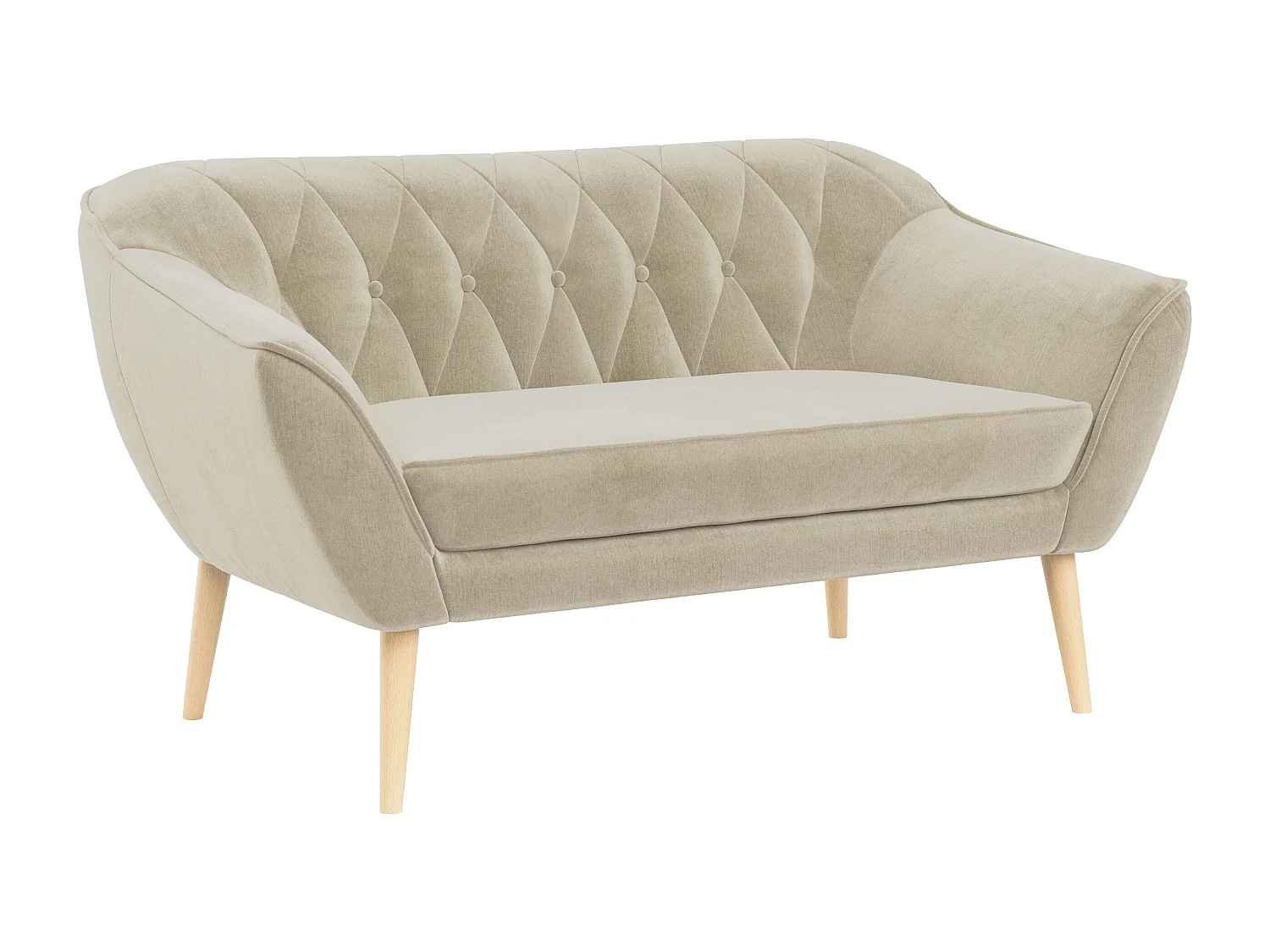 Sofa PIRS - 2-Sitzer, mit Armlehnen, Skandinavisches Design - Beige Velvet