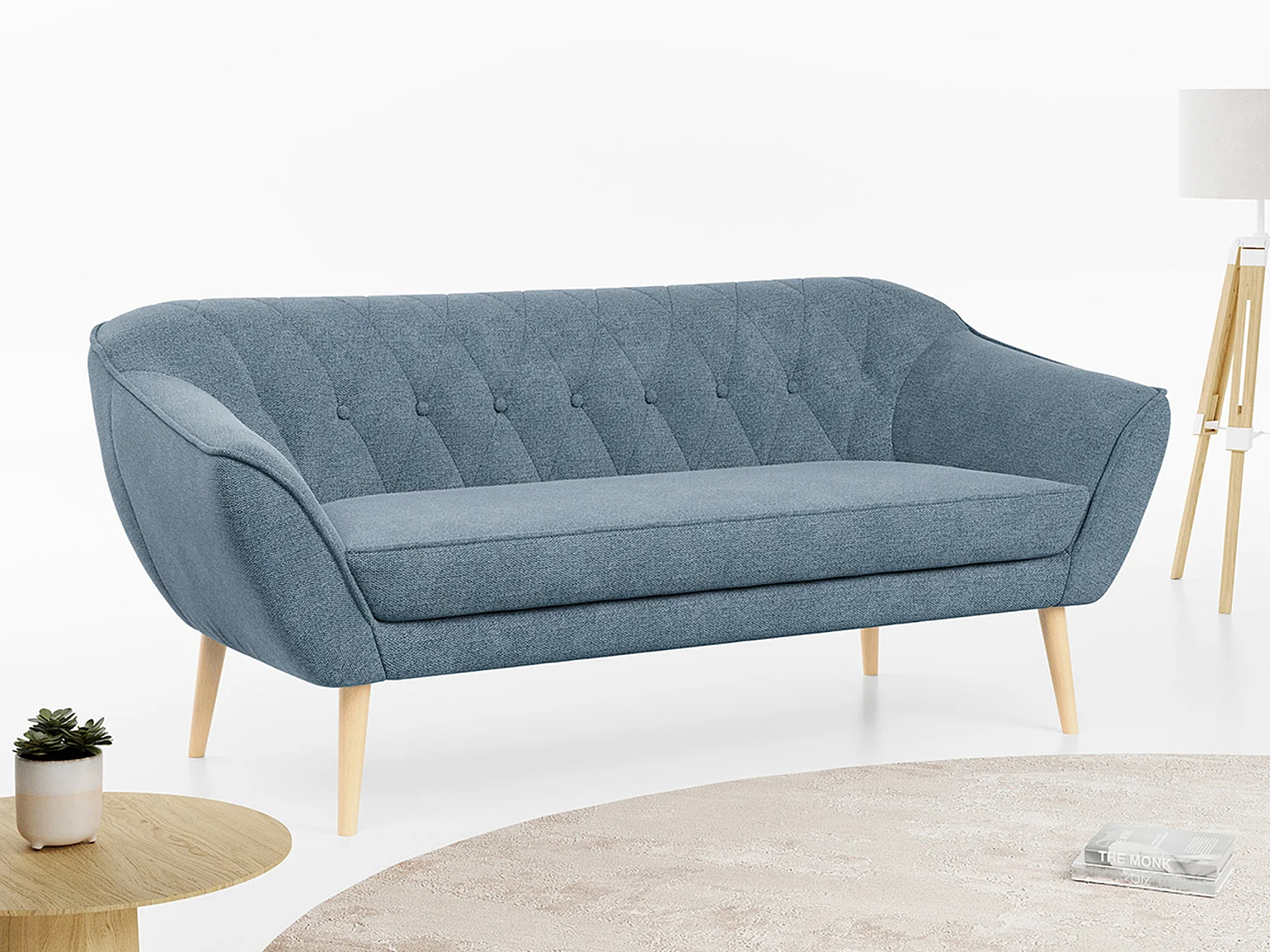 Sofa PIRS - 3-Sitzer Skandinavischer Sofa, mit Armlehnen, Holzbeine - Blau Stukture