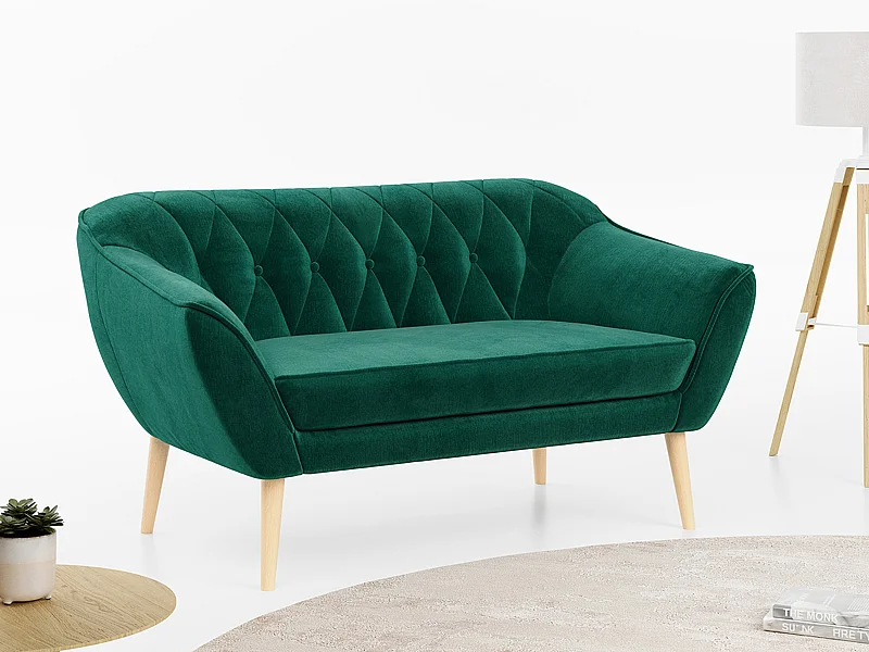 Sofa PIRS - 2-Sitzer, mit Armlehnen, Skandinavisches Design - Dunkelgrün Velvet