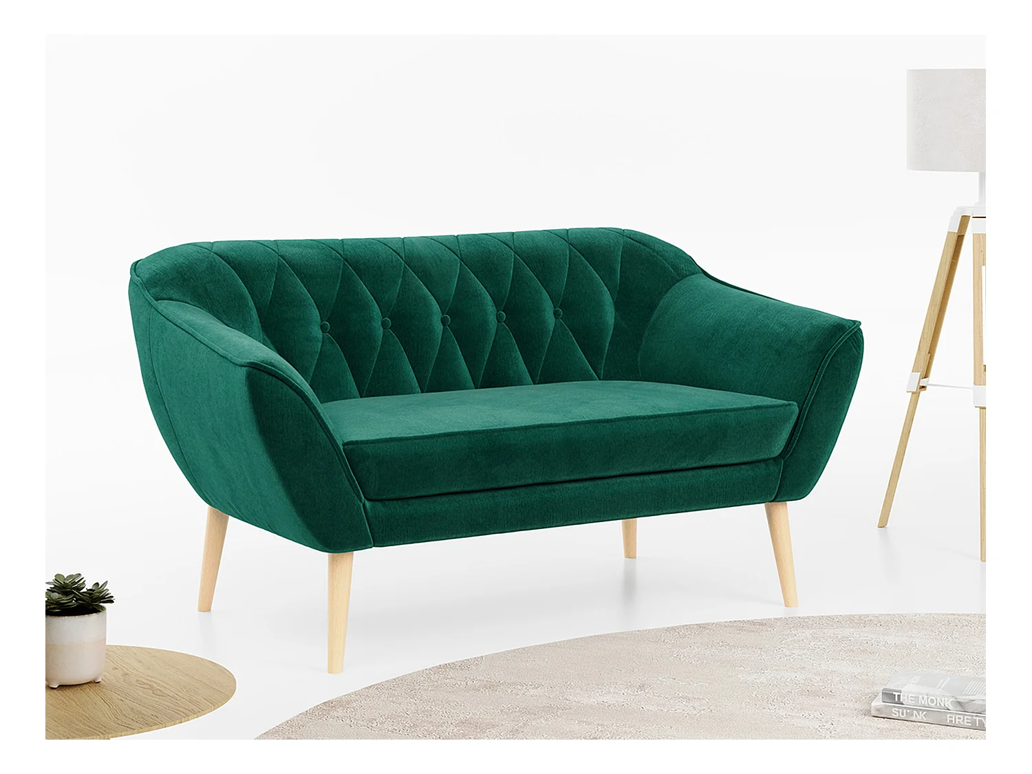 Sofa PIRS - 2-Sitzer, mit Armlehnen, Skandinavisches Design - Dunkelgrün Velvet