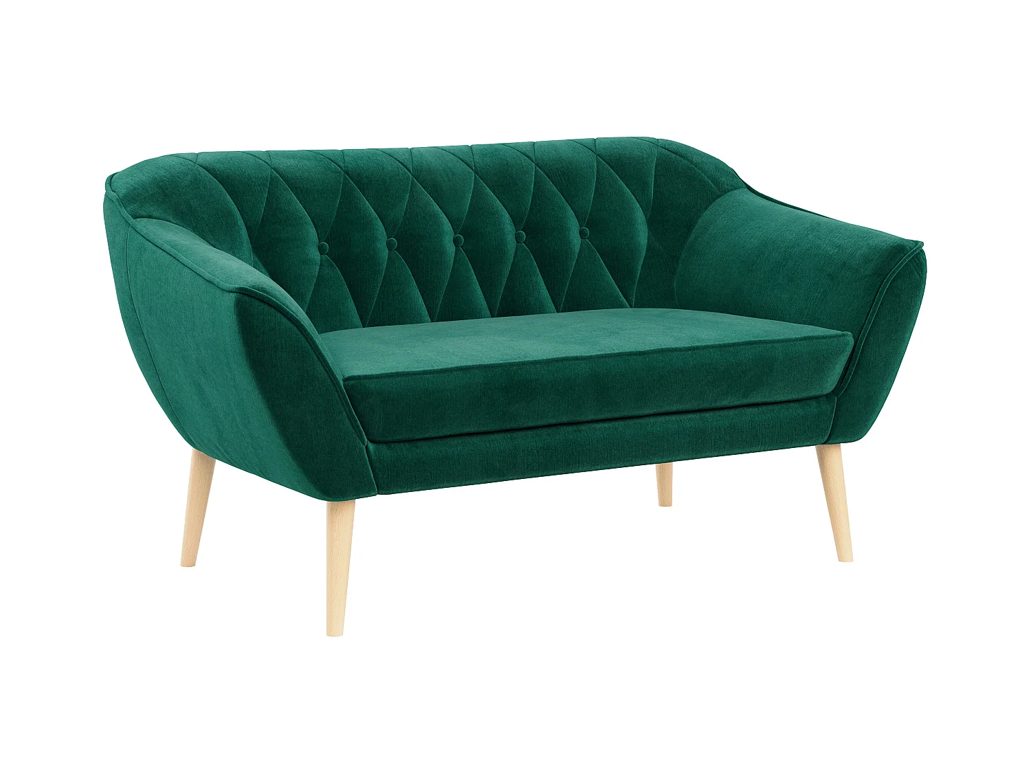 Sofa PIRS - 2-Sitzer, mit Armlehnen, Skandinavisches Design - Dunkelgrün Velvet