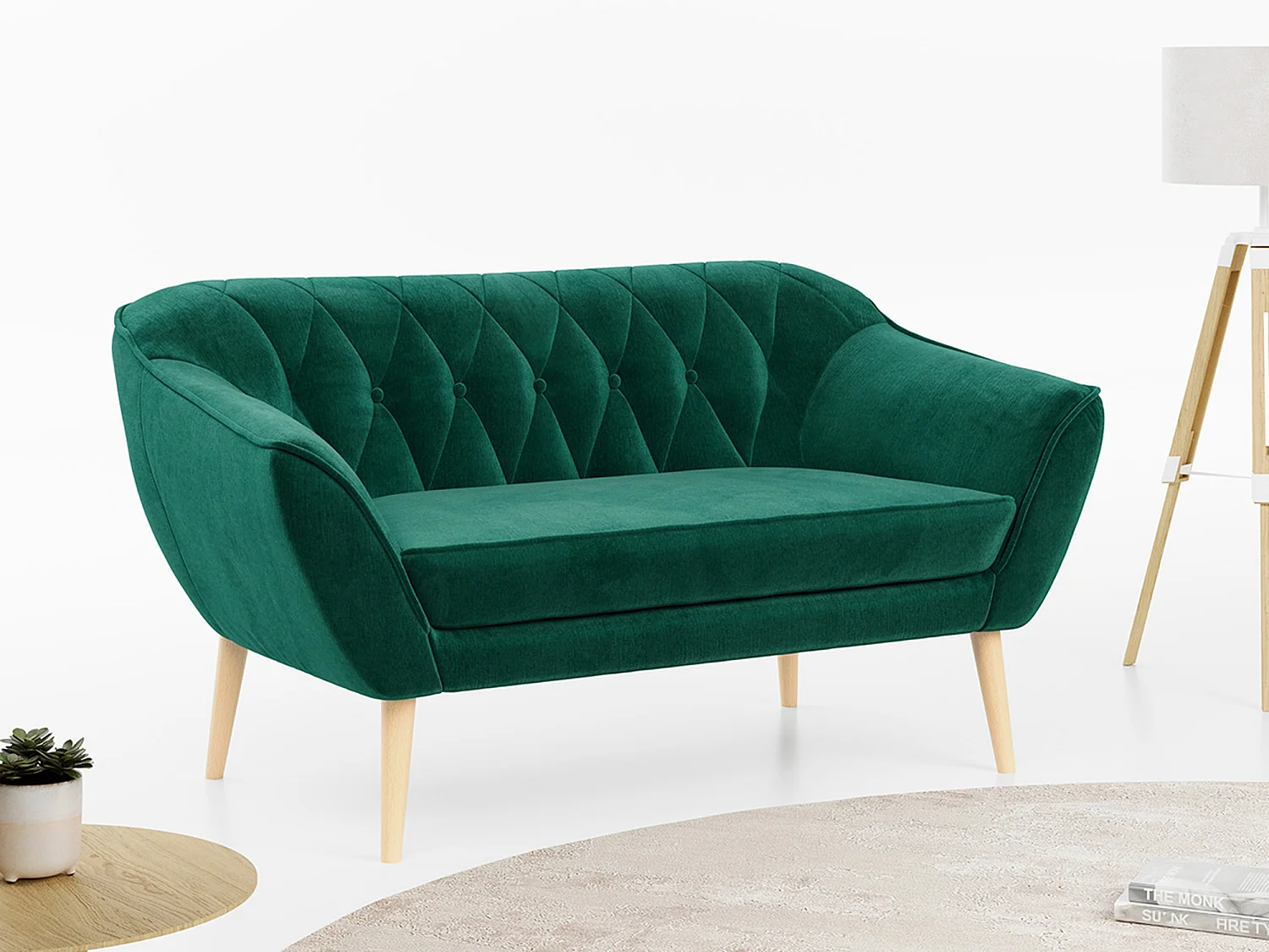 Sofa PIRS - 2-Sitzer, mit Armlehnen, Skandinavisches Design - Dunkelgrün Velvet