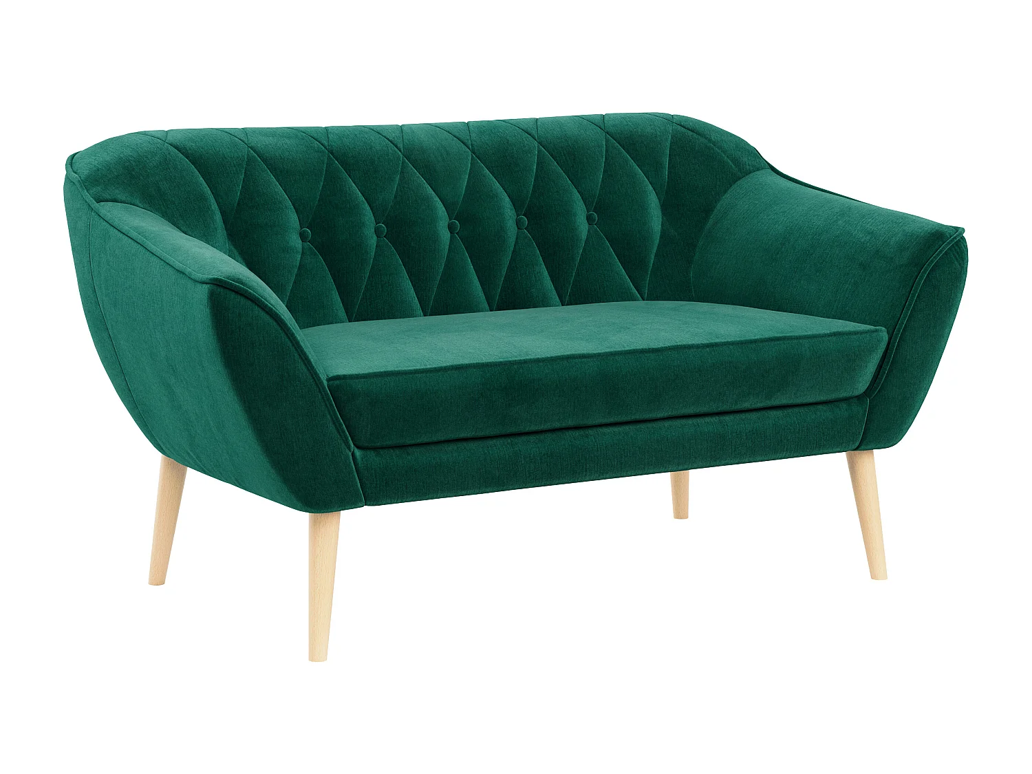 Sofa PIRS - 2-Sitzer, mit Armlehnen, Skandinavisches Design - Dunkelgrün Velvet