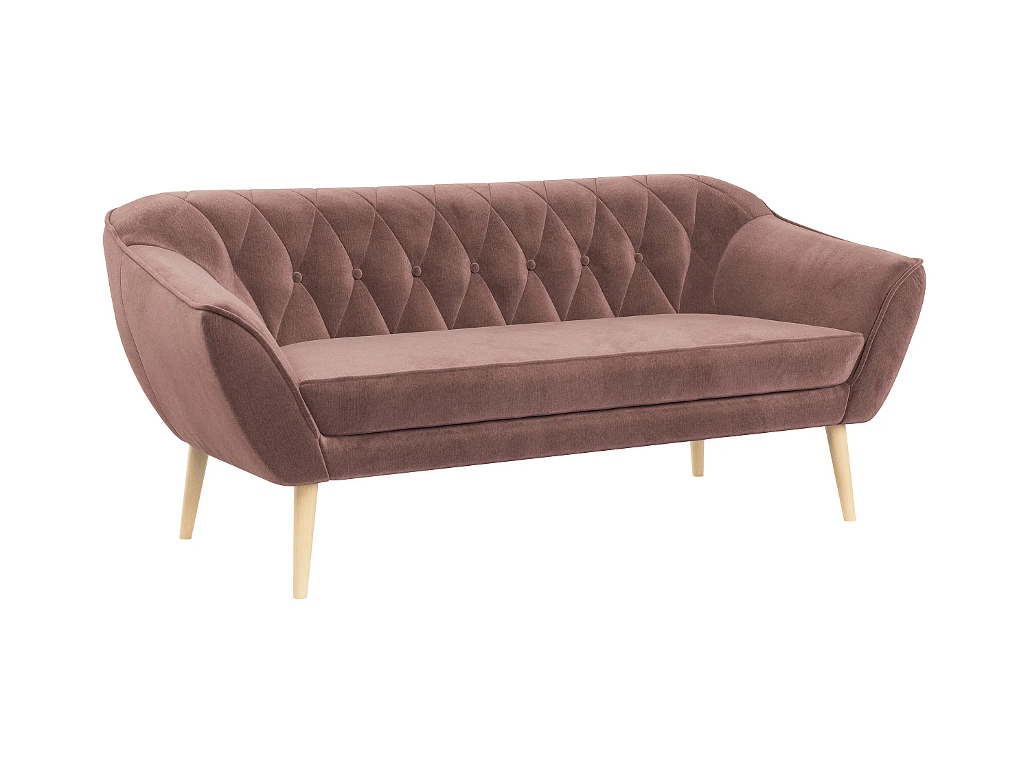 Sofa PIRS - 3-Sitzer Skandinavischer Sofa, mit Armlehnen, Holzbeine - Rosa Velvet