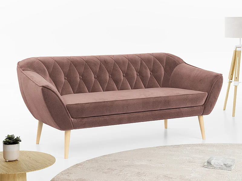Sofa PIRS - 3-Sitzer Skandinavischer Sofa, mit Armlehnen, Holzbeine - Rosa Velvet