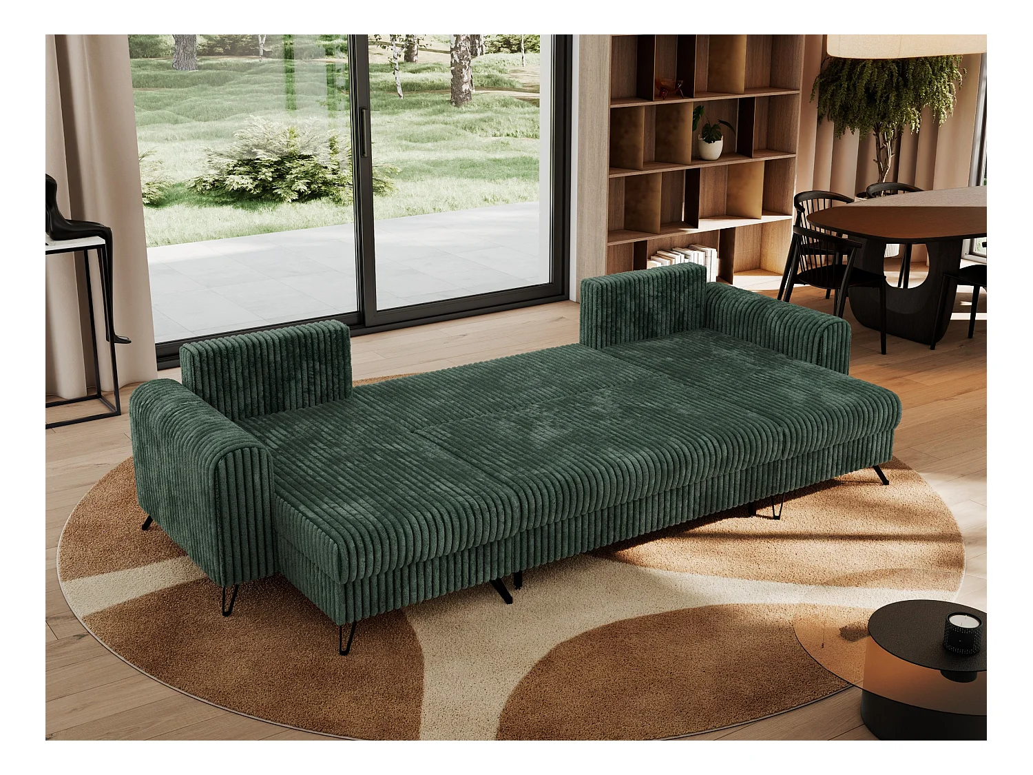 Ecksofa AXEL U, lose kissen, Ecksofa l-förmig, schlaffunktion und Bettkästen - Grün Cord