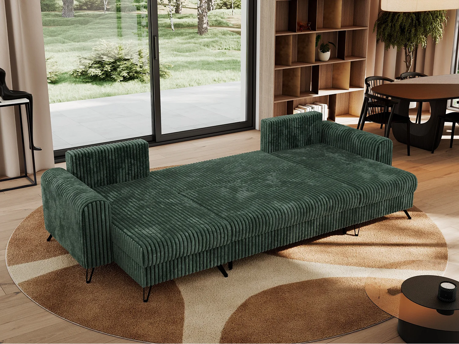 Ecksofa AXEL U, lose kissen, Ecksofa l-förmig, schlaffunktion und Bettkästen - Grün Cord