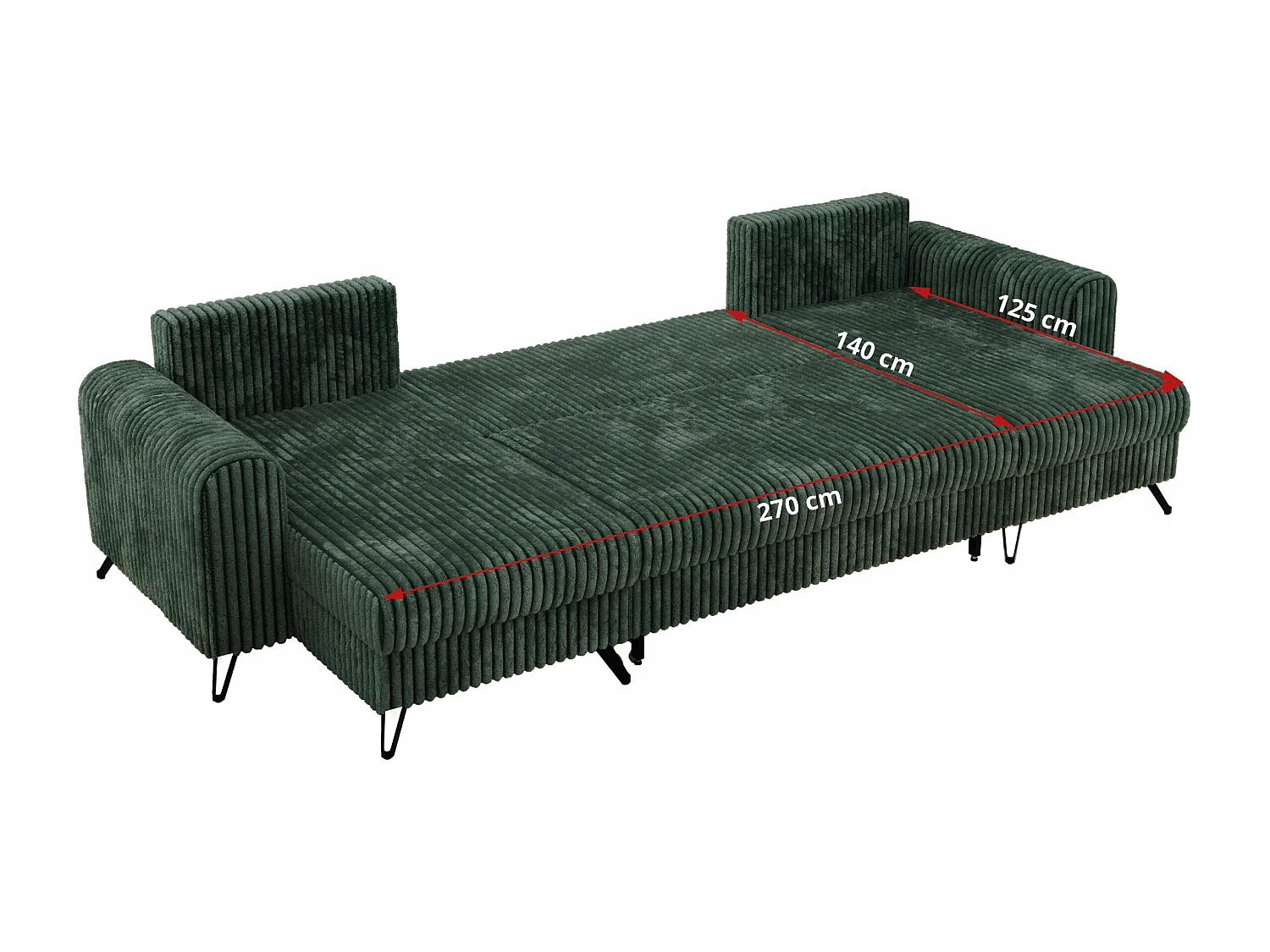 Ecksofa AXEL U, lose kissen, Ecksofa l-förmig, schlaffunktion und Bettkästen - Grün Cord