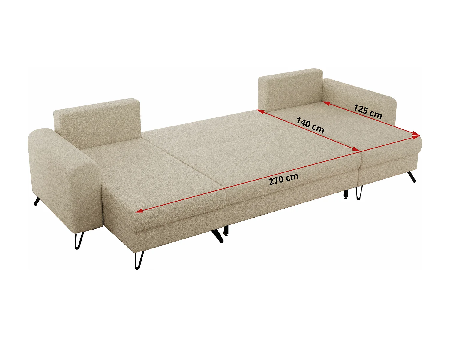 Ecksofa AXEL U, lose kissen, Ecksofa l-förmig, schlaffunktion und Bettkästen - Beige Boucle